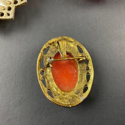-101- CAMEO | Gold Tone & Colored Brooches