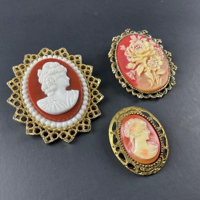 -101- CAMEO | Gold Tone & Colored Brooches