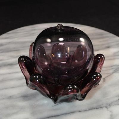 Vintage Amethyst Eight Finger Bowl w/ Matching Glass Apple