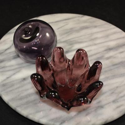 Vintage Amethyst Eight Finger Bowl w/ Matching Glass Apple