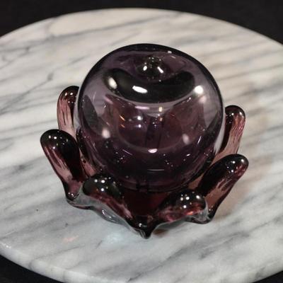 Vintage Amethyst Eight Finger Bowl w/ Matching Glass Apple