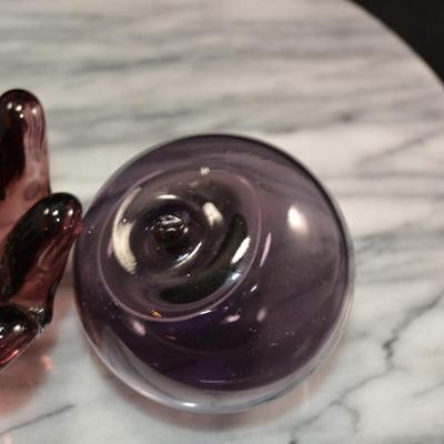 Vintage Amethyst Eight Finger Bowl w/ Matching Glass Apple