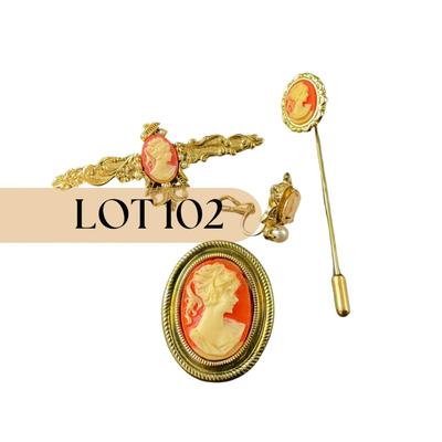-102- CAMEO | Miscellaneous Gold Tone Hat Pin & Brooches