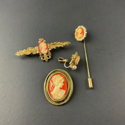 -102- CAMEO | Miscellaneous Gold Tone Hat Pin & Brooches
