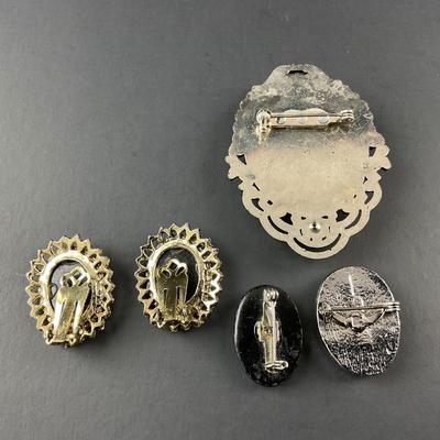 -103- CAMEO | Black Clip Earrings & Brooches