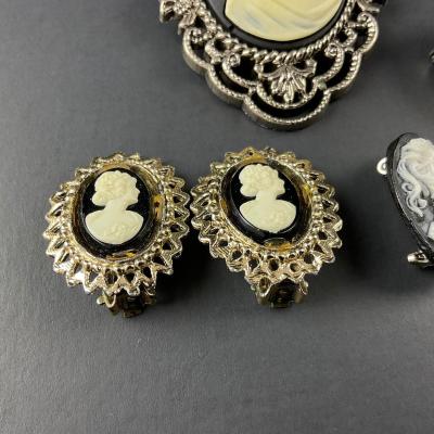 -103- CAMEO | Black Clip Earrings & Brooches