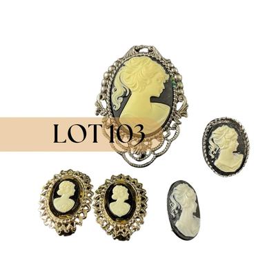 -103- CAMEO | Black Clip Earrings & Brooches