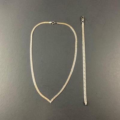 -105- SILVER | Italy Necklace & Bracelet Set | Marked