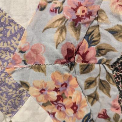 Vintage Double Wedding Ring Hand Pieced Hand Stitched Full Quilt 84"x82"