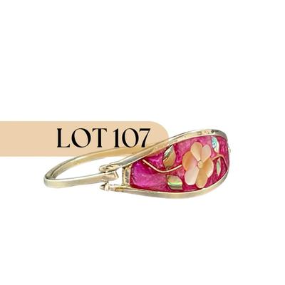 -107- SILVER | Alpaca Mexico Pink Enamel & Sterling Bracelet | Marked