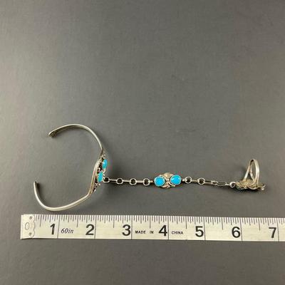 -110- SILVER | RB Sterling Bracelet With Ring Attached | Marked
