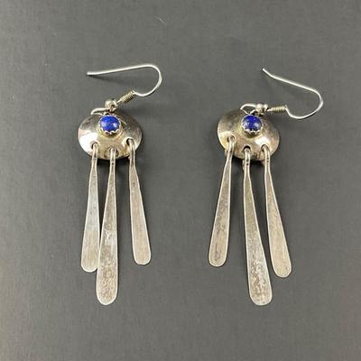 -113- SILVER | MG Sterling Earrings With Blue Stone | Marked