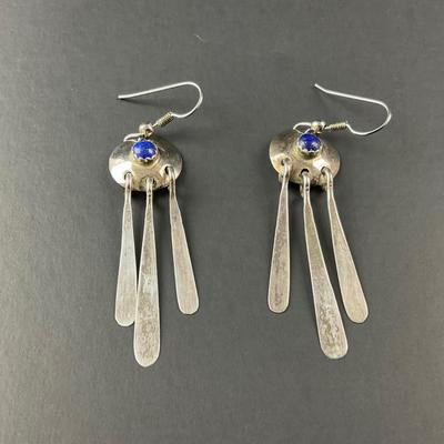 -113- SILVER | MG Sterling Earrings With Blue Stone | Marked