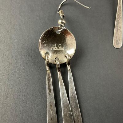 -113- SILVER | MG Sterling Earrings With Blue Stone | Marked