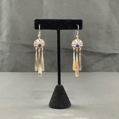 -113- SILVER | MG Sterling Earrings With Blue Stone | Marked