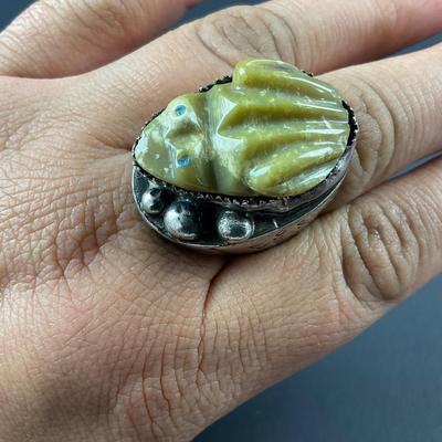 -116- SILVER | Stone Frog & Sterling Silver Men’s Ring