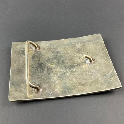 -118- SILVER | Blue & Sterling Silver Hunting Dog & Pheasant Belt Buckle