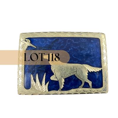 -118- SILVER | Blue & Sterling Silver Hunting Dog & Pheasant Belt Buckle