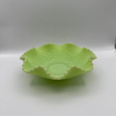 FENTON Uranium Orange Tree & Cherry Orchard Ruffled Bowl (See Destails)