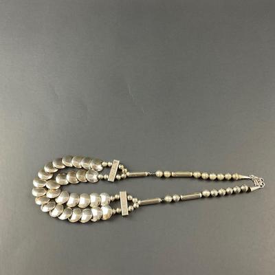 -119- SILVER | Vintage Sterling Silver Puffy Pillow Beads Necklace