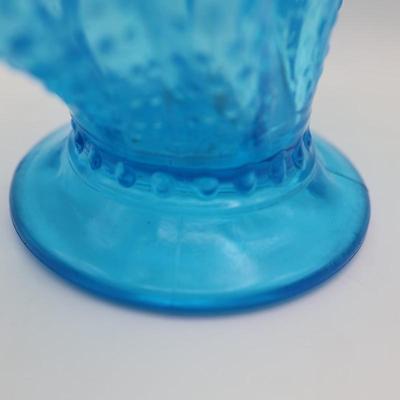 Blue Opalescent Hobnail Fan Vase