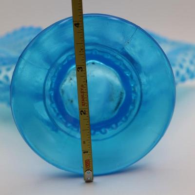 Blue Opalescent Hobnail Fan Vase