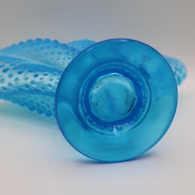 Blue Opalescent Hobnail Fan Vase