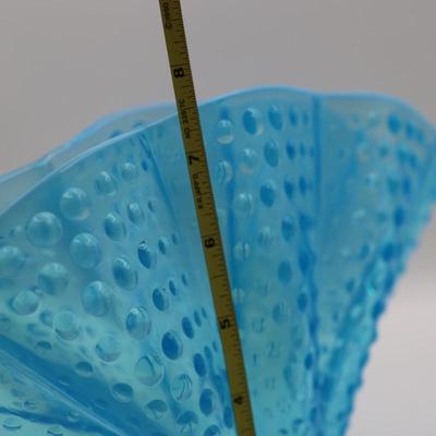 Blue Opalescent Hobnail Fan Vase