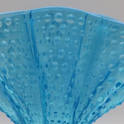 Blue Opalescent Hobnail Fan Vase