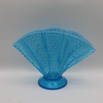 Blue Opalescent Hobnail Fan Vase