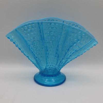 Blue Opalescent Hobnail Fan Vase