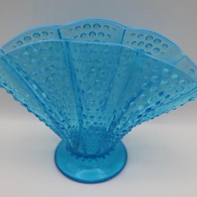 Blue Opalescent Hobnail Fan Vase