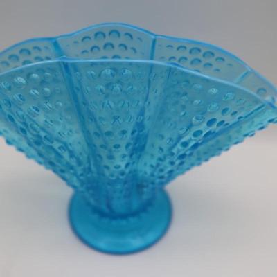 Blue Opalescent Hobnail Fan Vase
