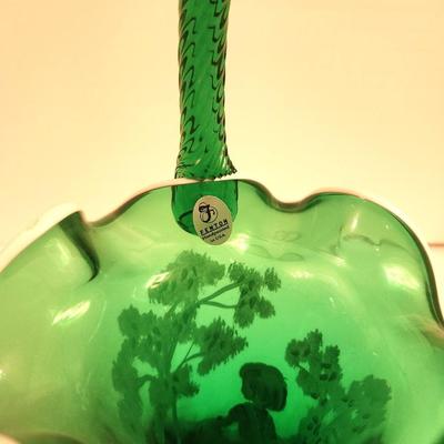 Lot #126 Fenton Art Glass Emerald Green Mary Gregory Style Basket