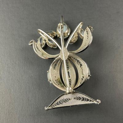 -123- SILVER | Enzell Sterling Silver Art Pin With Blue Stones