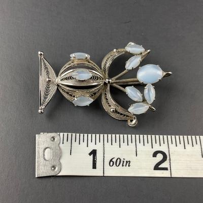 -123- SILVER | Enzell Sterling Silver Art Pin With Blue Stones