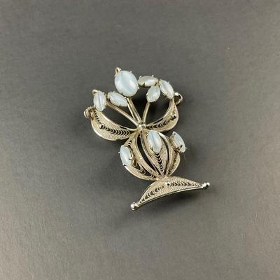 -123- SILVER | Enzell Sterling Silver Art Pin With Blue Stones