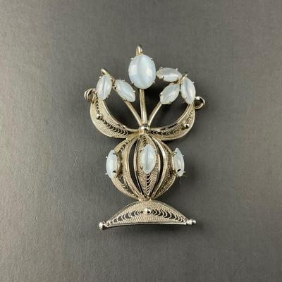-123- SILVER | Enzell Sterling Silver Art Pin With Blue Stones