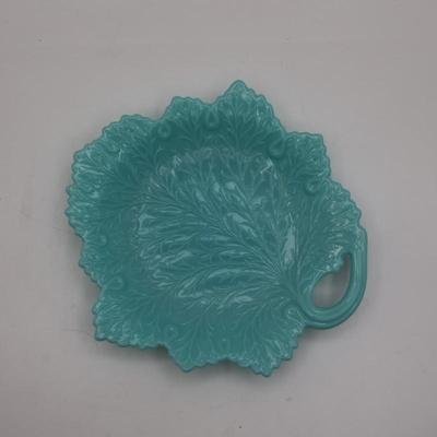 Turquoise Leaf Dish with Handle
