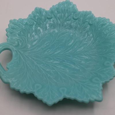 Turquoise Leaf Dish with Handle