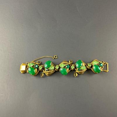 -125- COSTUME JEWELRY | Henkel & Gross For Dior | 1950’s Chunky Jade Stone Bracelet