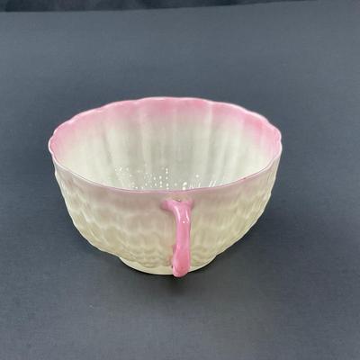 -128- BELLEEK | Teacup & Saucer | Tridacna Shell Pink Pattern | 2nd Mark
