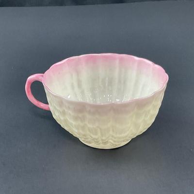 -128- BELLEEK | Teacup & Saucer | Tridacna Shell Pink Pattern | 2nd Mark