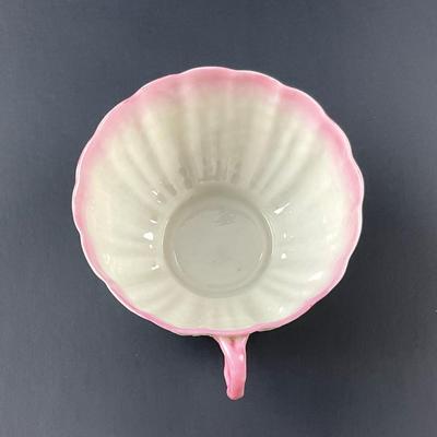 -128- BELLEEK | Teacup & Saucer | Tridacna Shell Pink Pattern | 2nd Mark