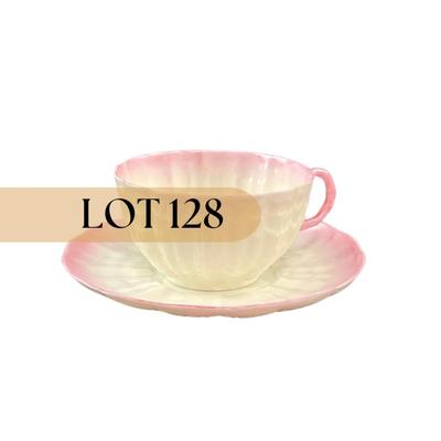 -128- BELLEEK | Teacup & Saucer | Tridacna Shell Pink Pattern | 2nd Mark