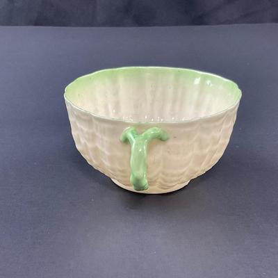-129- BELLEEK | Teacup & Saucer | Tridacna Shell green Pattern | 2nd Mark