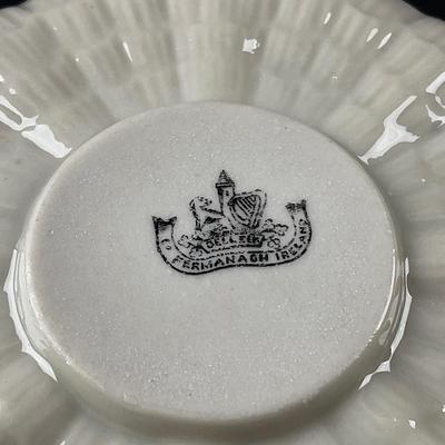 -129- BELLEEK | Teacup & Saucer | Tridacna Shell green Pattern | 2nd Mark