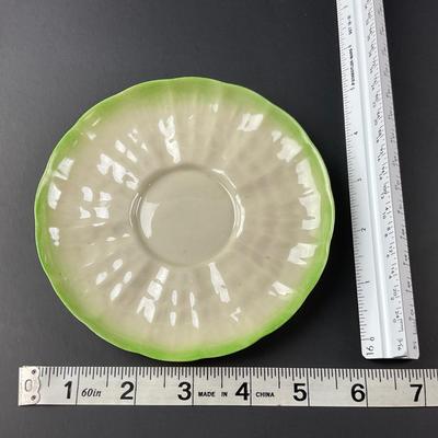 -129- BELLEEK | Teacup & Saucer | Tridacna Shell green Pattern | 2nd Mark