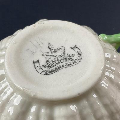 -129- BELLEEK | Teacup & Saucer | Tridacna Shell green Pattern | 2nd Mark