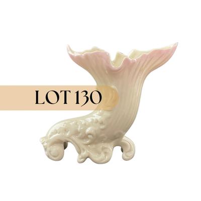 -130- BELLEEK | Fermanagh Cornucopia Spill Vase With Pink | 6th Mark